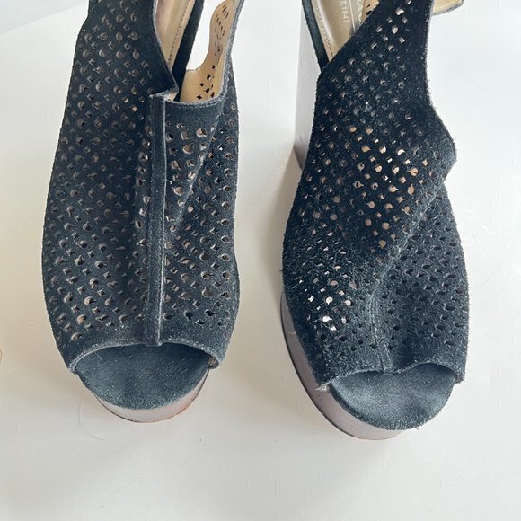 Coach Shoes Black Chasity Perforated Mesh Sling back Wedge Platform Heel Sz 9.5B - Picture 2 of 6